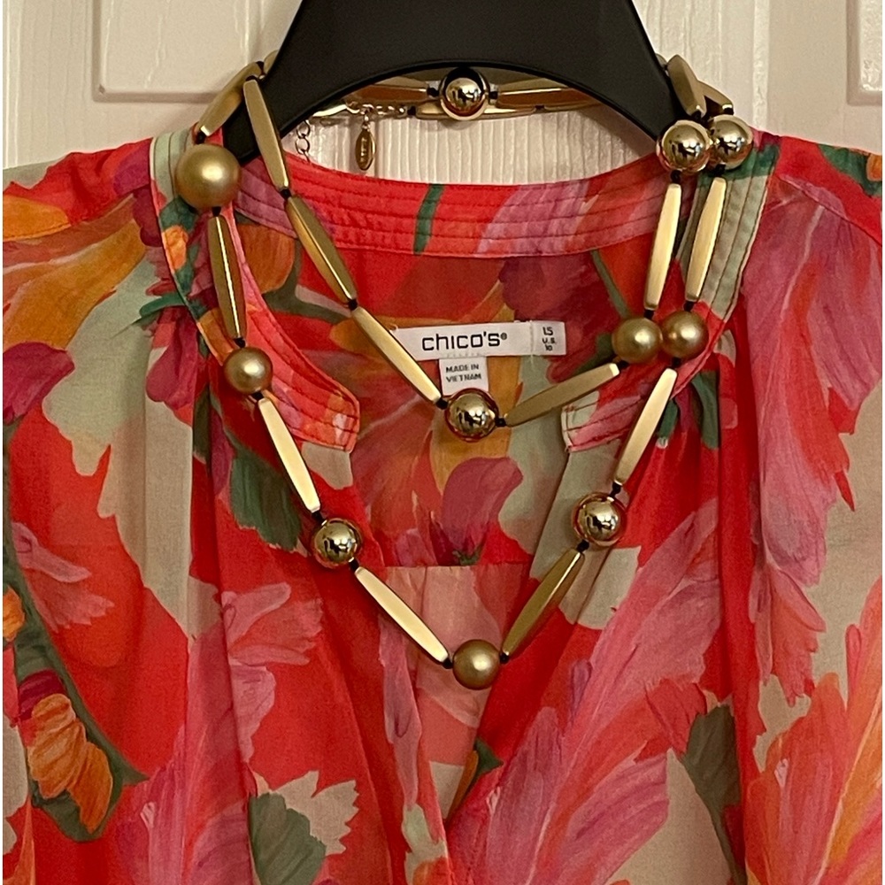 Chico’s Gold Matte and Shiny Bead Necklace